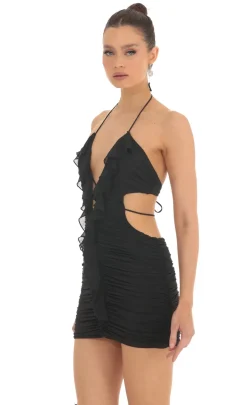 LUCY IN THE SKY Mini Dresses^Ruffled Plunge Cutout Dress In Black