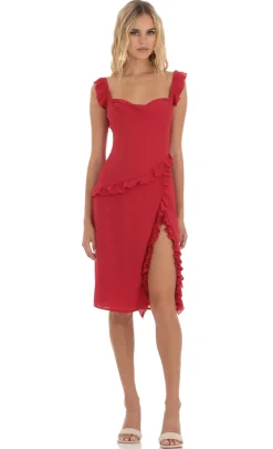 LUCY IN THE SKY Mini Dresses^Ruffle Dress In Red