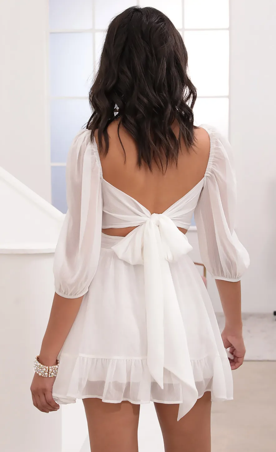 LUCY IN THE SKY Mini Dresses^Ruffle Dress In White Sparkly Chiffon