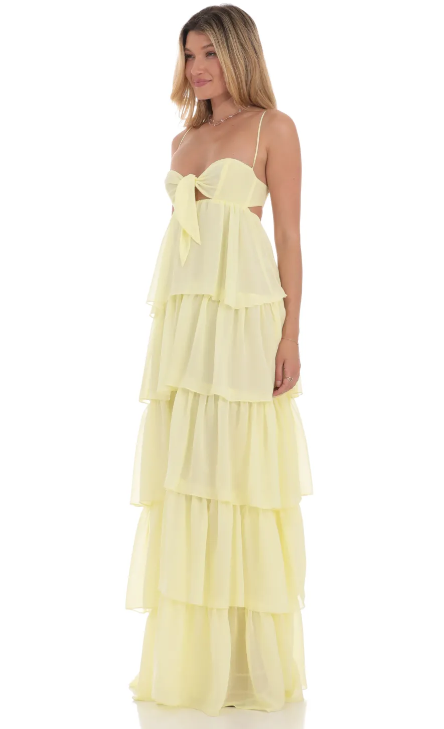 LUCY IN THE SKY Maxi Dresses^Ruffle Front Tie Maxi Dress In Yellow