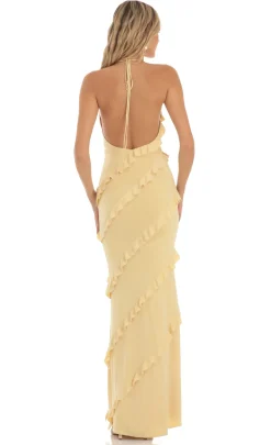 LUCY IN THE SKY Maxi Dresses^Ruffle Halter Maxi Dress In Yellow