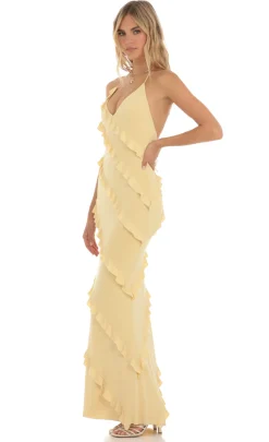 LUCY IN THE SKY Maxi Dresses^Ruffle Halter Maxi Dress In Yellow