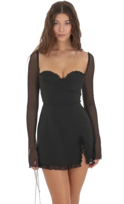 LUCY IN THE SKY Mini Dresses^Ruffle Long Sleeve Dress In Black
