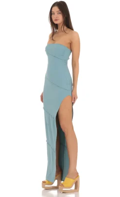 LUCY IN THE SKY Maxi Dresses^Ruffle Strapless Dress In Blue