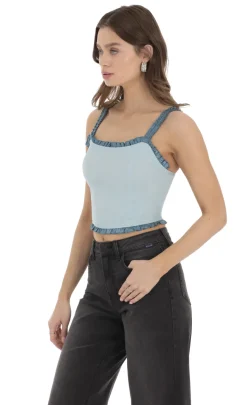 LUCY IN THE SKY Tops^Ruffle Tank Top In Blue