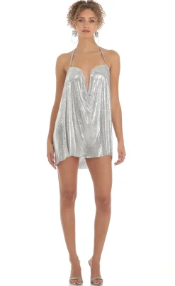 LUCY IN THE SKY Mini Dresses|Tops^Safina Chainmail Shirt Dress In Silver