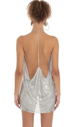 LUCY IN THE SKY Mini Dresses|Tops^Safina Chainmail Shirt Dress In Silver