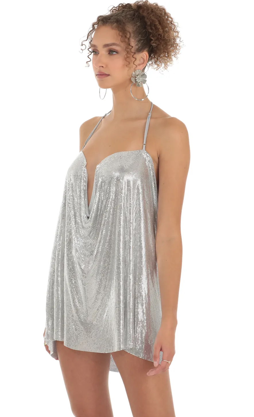 LUCY IN THE SKY Mini Dresses|Tops^Safina Chainmail Shirt Dress In Silver