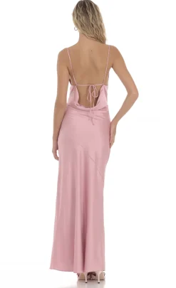 LUCY IN THE SKY Maxi Dresses^Satin Asymmetrical Cowl Neck Maxi Dress In Pink