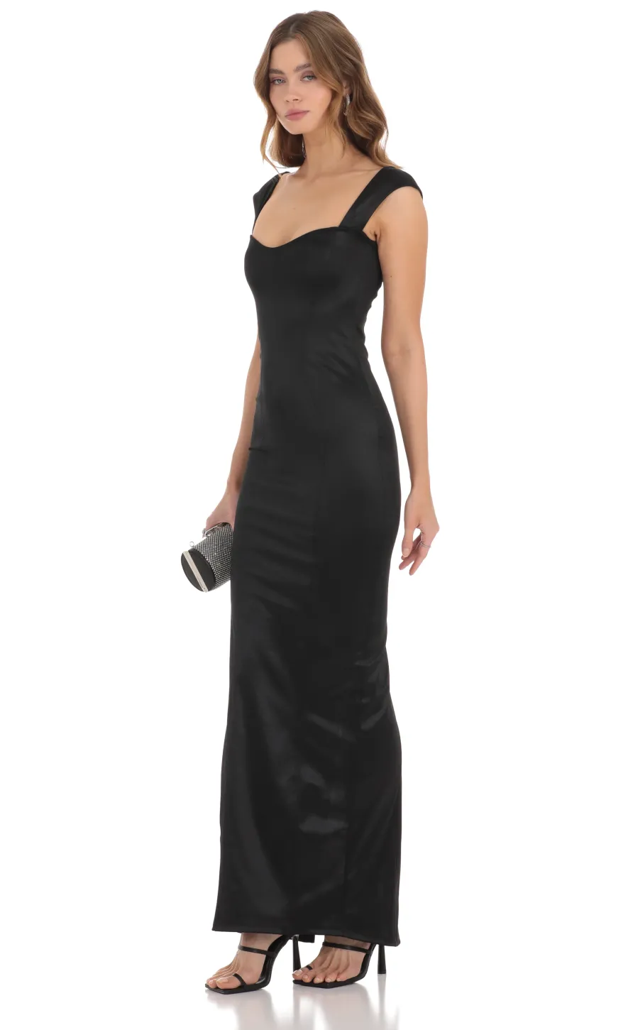 LUCY IN THE SKY Maxi Dresses^Satin Bodycon Maxi Dress In Black