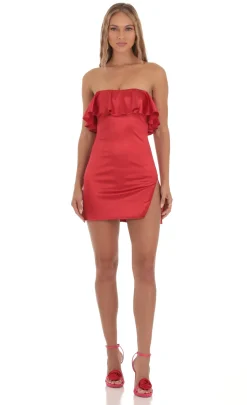 LUCY IN THE SKY Mini Dresses^Satin Bodycon Mini Dress In Red