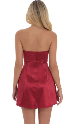 LUCY IN THE SKY Mini Dresses^Satin Bow Cutout Strapless Dress In Red