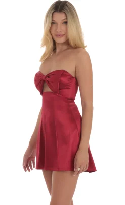 LUCY IN THE SKY Mini Dresses^Satin Bow Cutout Strapless Dress In Red