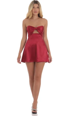 LUCY IN THE SKY Mini Dresses^Satin Bow Cutout Strapless Dress In Red