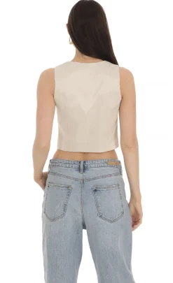 LUCY IN THE SKY Tops^Satin Button Vest Top In Cream