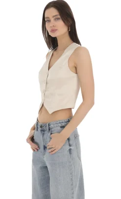 LUCY IN THE SKY Tops^Satin Button Vest Top In Cream