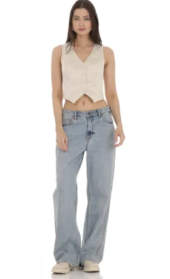 LUCY IN THE SKY Tops^Satin Button Vest Top In Cream
