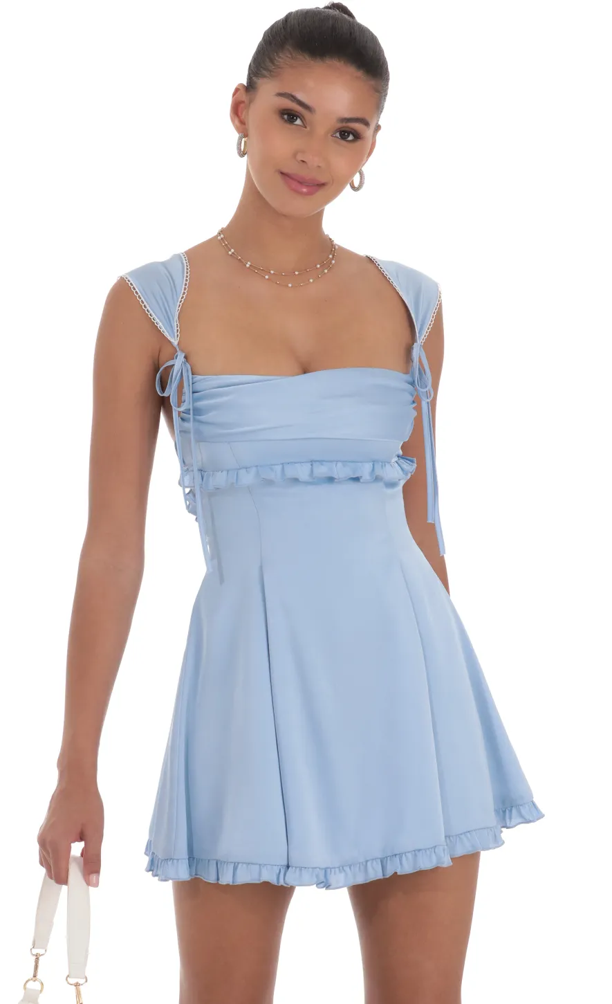 LUCY IN THE SKY Mini Dresses^Satin Cap Sleeve Dress In Blue