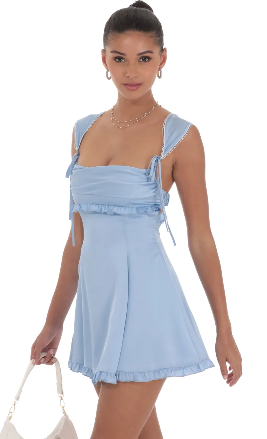 LUCY IN THE SKY Mini Dresses^Satin Cap Sleeve Dress In Blue