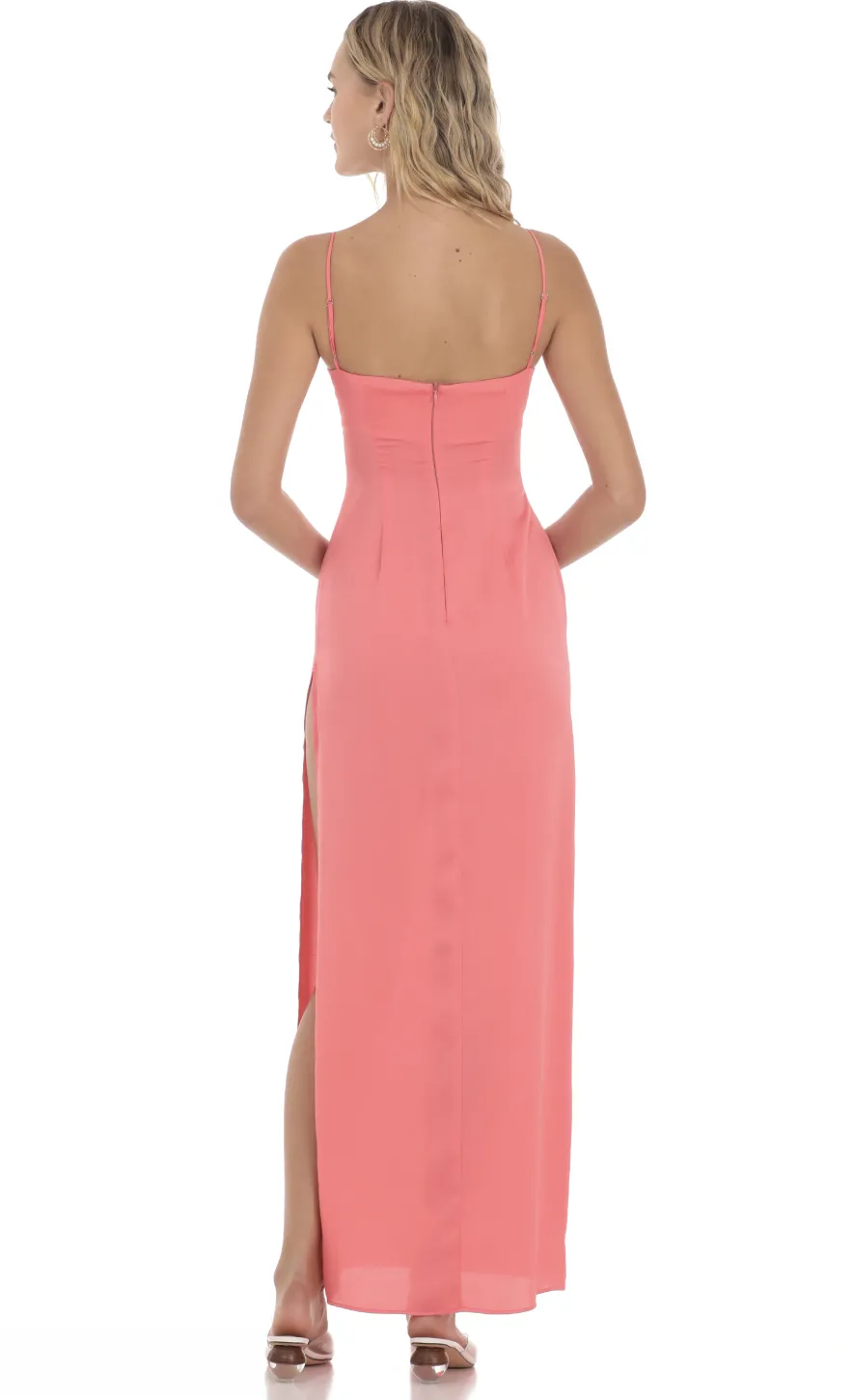 LUCY IN THE SKY Maxi Dresses^Satin Cinched Maxi Dress In Coral