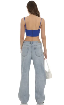 LUCY IN THE SKY Tops^Satin Corset Crop Top In Royal Blue