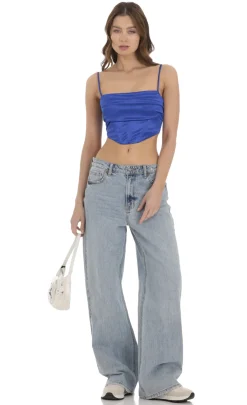 LUCY IN THE SKY Tops^Satin Corset Crop Top In Royal Blue