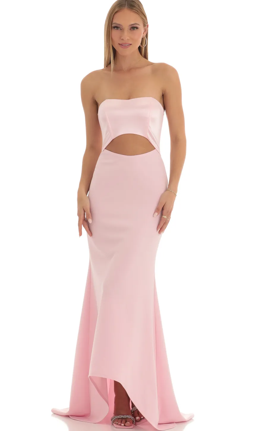 LUCY IN THE SKY Maxi Dresses^Satin Corset High Low Crepe Maxi Dress In Pink