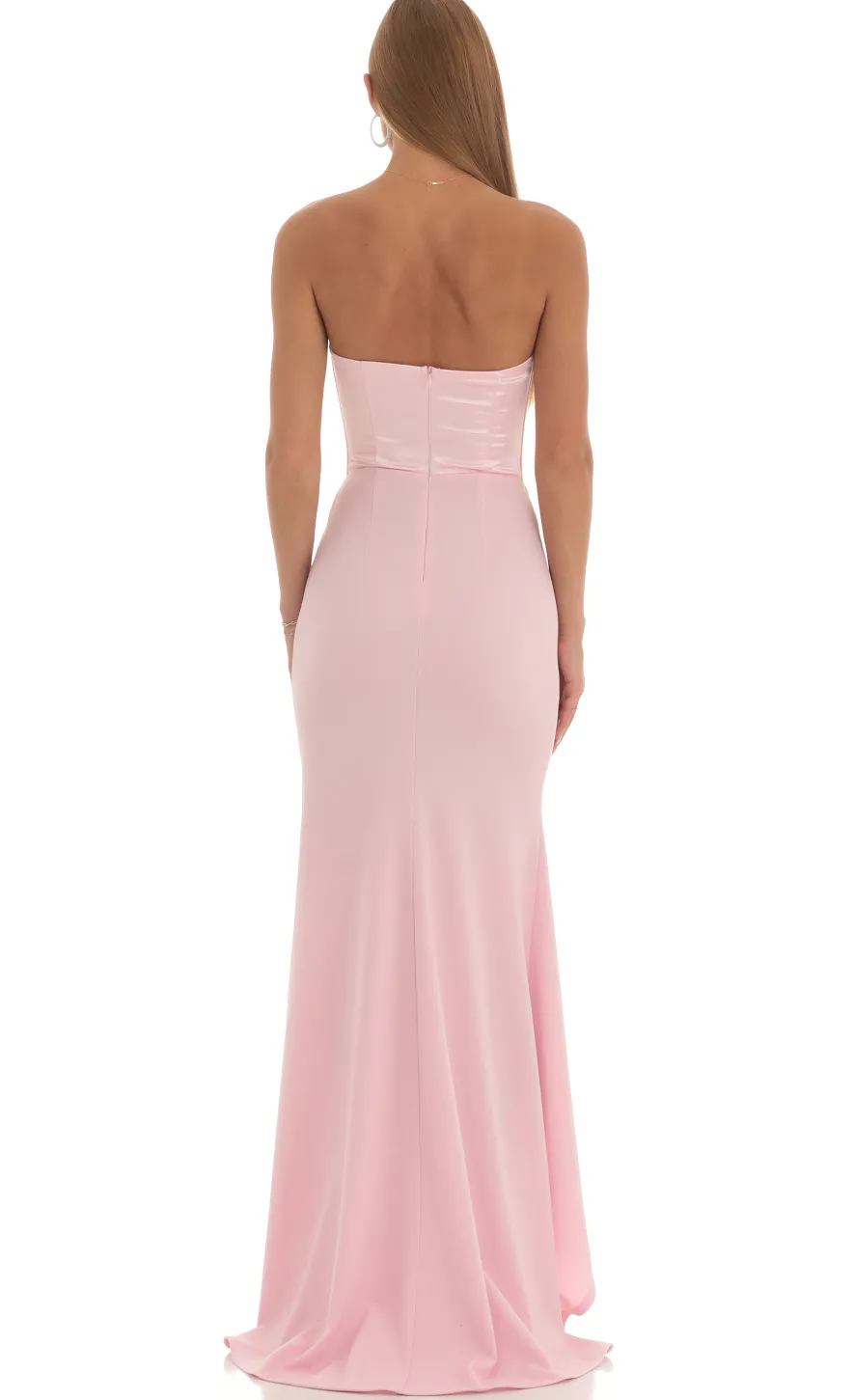 LUCY IN THE SKY Maxi Dresses^Satin Corset High Low Crepe Maxi Dress In Pink