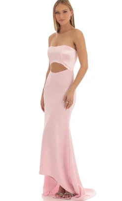 LUCY IN THE SKY Maxi Dresses^Satin Corset High Low Crepe Maxi Dress In Pink