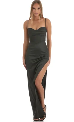 LUCY IN THE SKY Maxi Dresses^Satin Corset Maxi Dress In Black