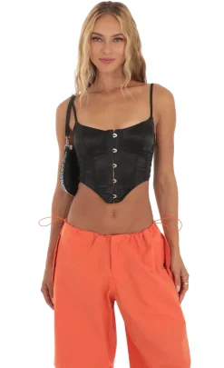 LUCY IN THE SKY Tops^Satin Corset Top In Black