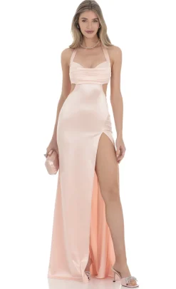 LUCY IN THE SKY Maxi Dresses^Satin Cutout Maxi Dress In Peach