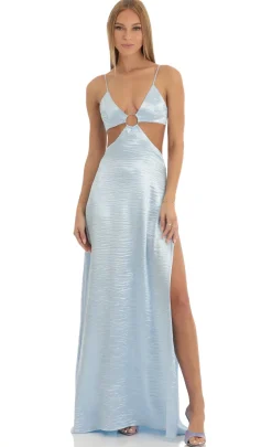 LUCY IN THE SKY Maxi Dresses^Satin Cutout Maxi Dress In Sky Blue