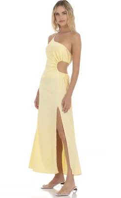LUCY IN THE SKY Maxi Dresses^Satin Cutout Maxi Dress In Yellow