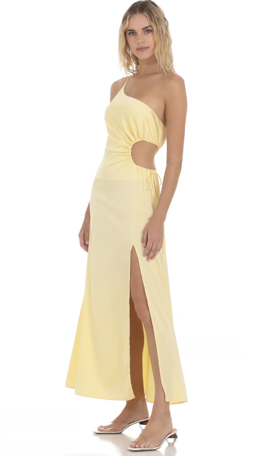 LUCY IN THE SKY Maxi Dresses^Satin Cutout Maxi Dress In Yellow