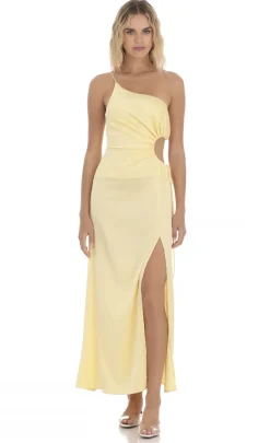 LUCY IN THE SKY Maxi Dresses^Satin Cutout Maxi Dress In Yellow