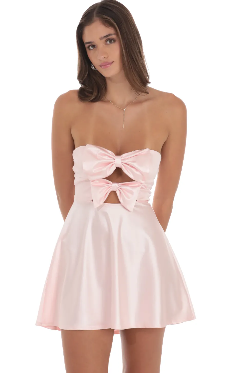 LUCY IN THE SKY Mini Dresses^Satin Double Bow Cutout Dress In Pink