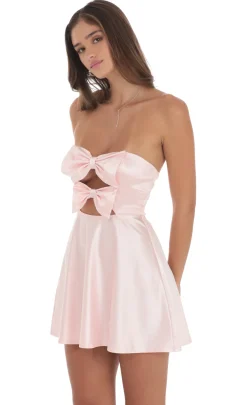 LUCY IN THE SKY Mini Dresses^Satin Double Bow Cutout Dress In Pink