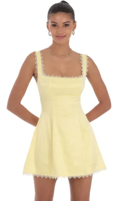 LUCY IN THE SKY Mini Dresses^Satin Embroidered Fit And Flare Dress In Yellow