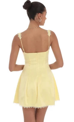LUCY IN THE SKY Mini Dresses^Satin Embroidered Fit And Flare Dress In Yellow