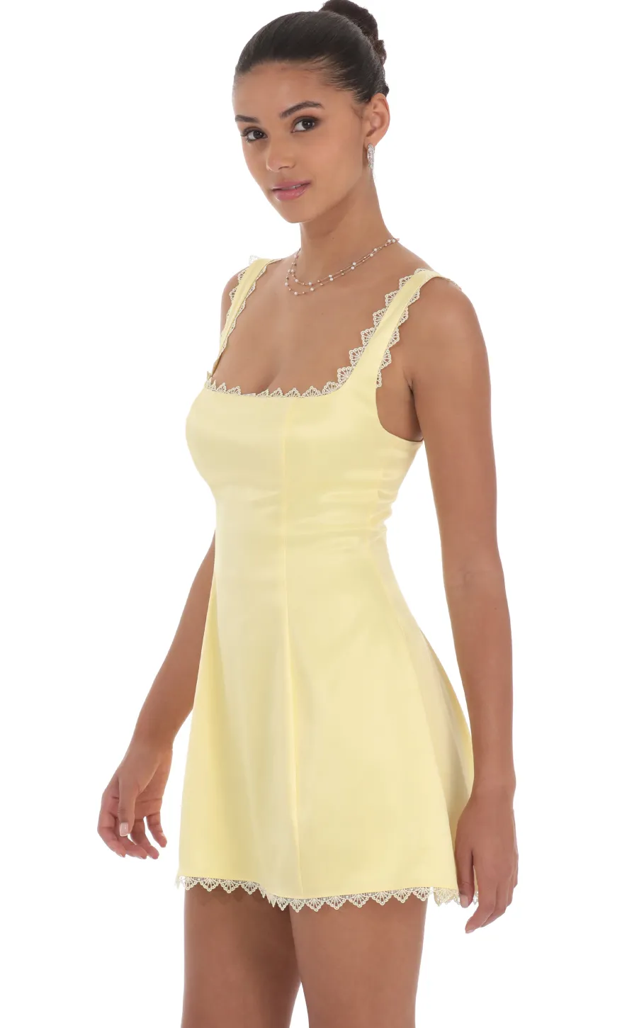 LUCY IN THE SKY Mini Dresses^Satin Embroidered Fit And Flare Dress In Yellow