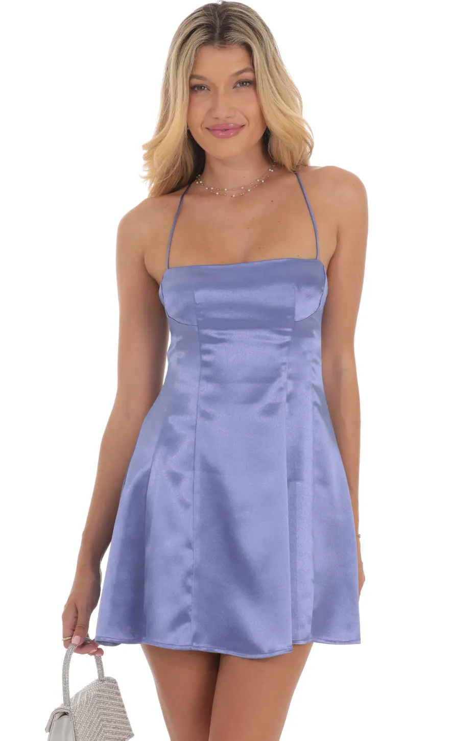 LUCY IN THE SKY Mini Dresses^Satin Fit And Flare Dress In Dark Periwinkle