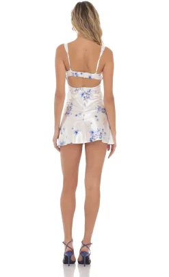 LUCY IN THE SKY Mini Dresses^Satin Floral Open Back Dress In White