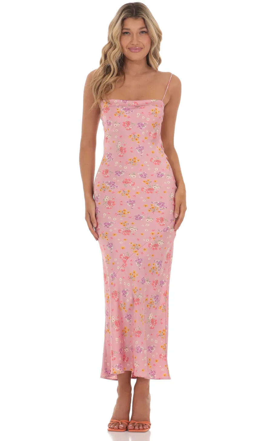 LUCY IN THE SKY Maxi Dresses^Satin Floral Open Back Maxi Dress In Pink