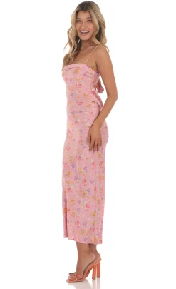 LUCY IN THE SKY Maxi Dresses^Satin Floral Open Back Maxi Dress In Pink