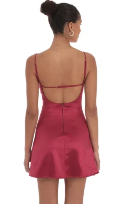 LUCY IN THE SKY Mini Dresses^Satin Front Hook Dress In Maroon