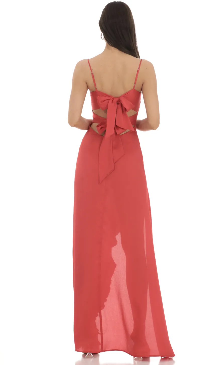 LUCY IN THE SKY Maxi Dresses^Satin Front Twist Strappy Maxi Dress In Red