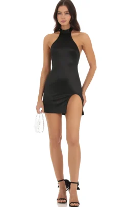 LUCY IN THE SKY Mini Dresses^Satin Halter Dress In Black