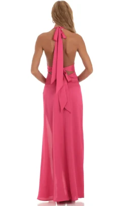 LUCY IN THE SKY Maxi Dresses^Satin Halter Dress In Pink