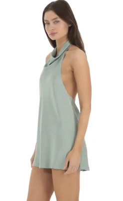 LUCY IN THE SKY Mini Dresses^Satin Halter Open Back Dress In Sage